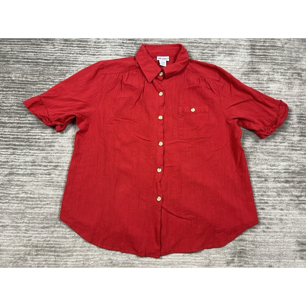 Vicki Wayne's Top Womens 2X Red‎ Short Sleeve Button Front Cotton